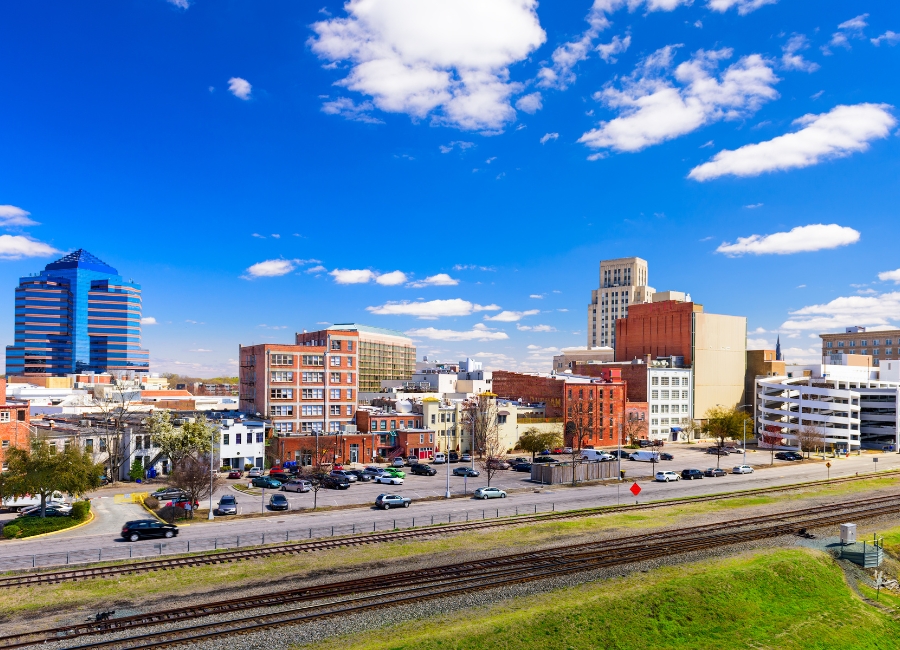 A lanscape view of downtown Durham, NC.